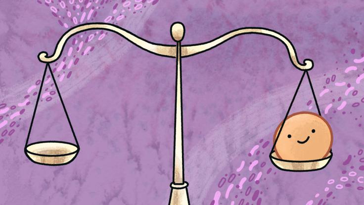 Illustration of a neutrino on a scale