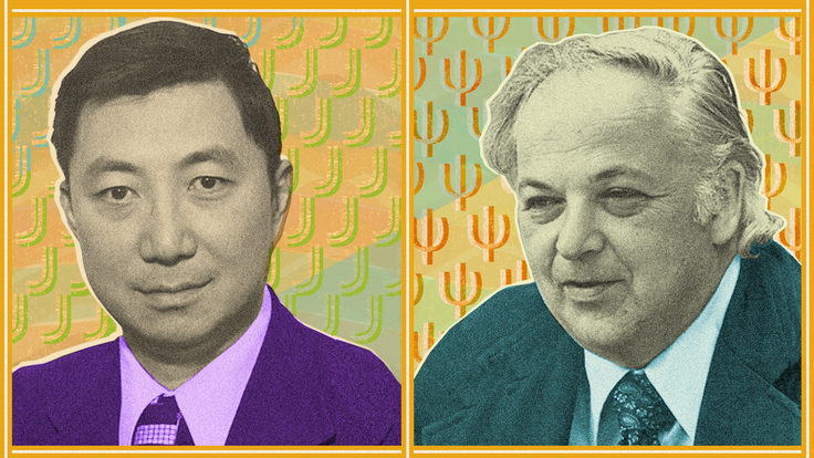 Collage illustration of Sam Ting and Burton Richter